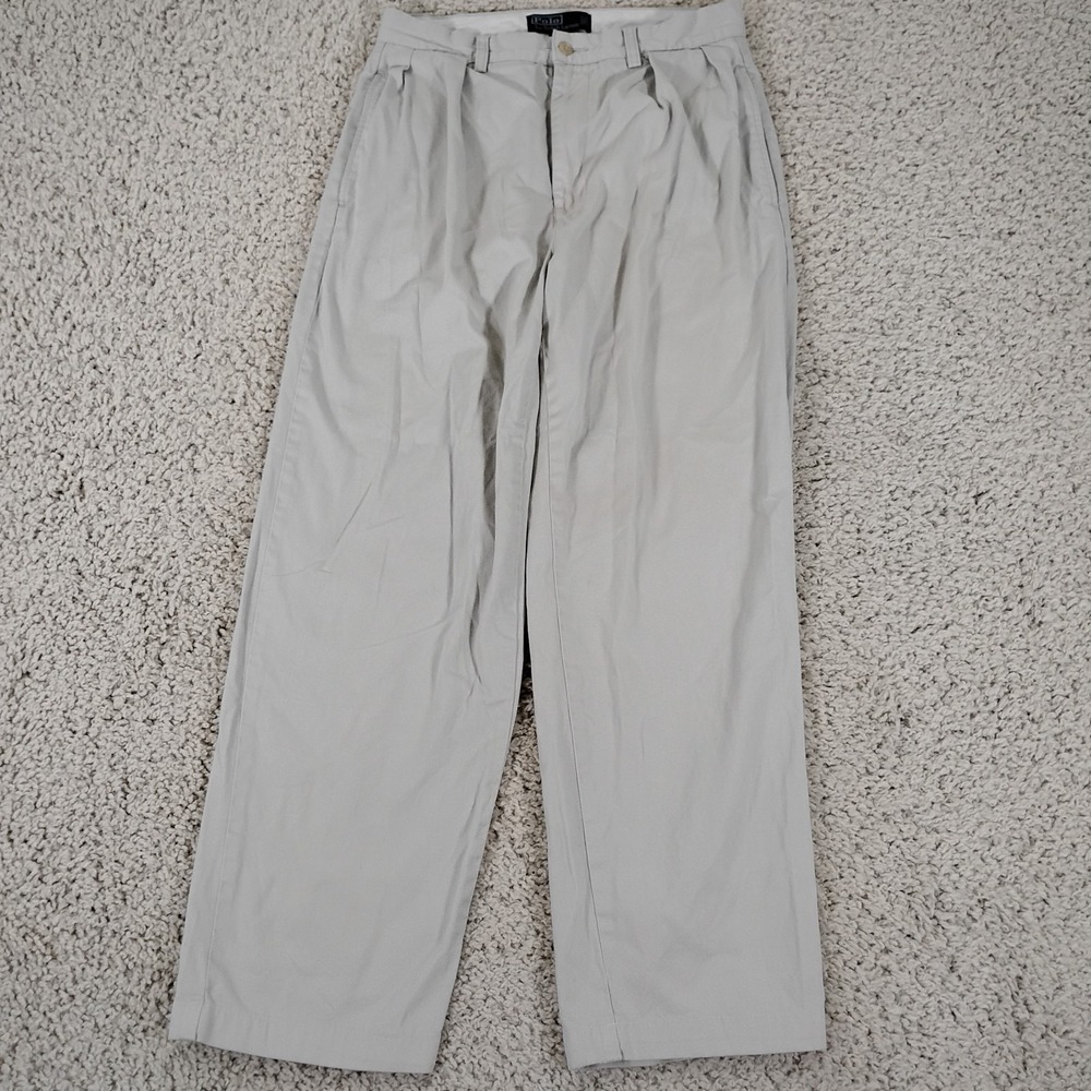 Vintage Polo Ralph Lauren Pants Mens 30x30 Beige Andrew Pleated Preppy Chino 90s